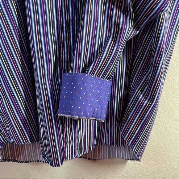 BUGATCHI UOMO CLASSIC FIT STRIPED BUTTON DOWN SHIRT Size Medium - Picture 6 of 9